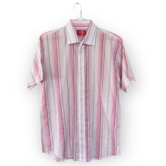 Rufus Other - RUFUS Men’s Pastel Pink Striped Button Down Shirt Short Sleeves XL